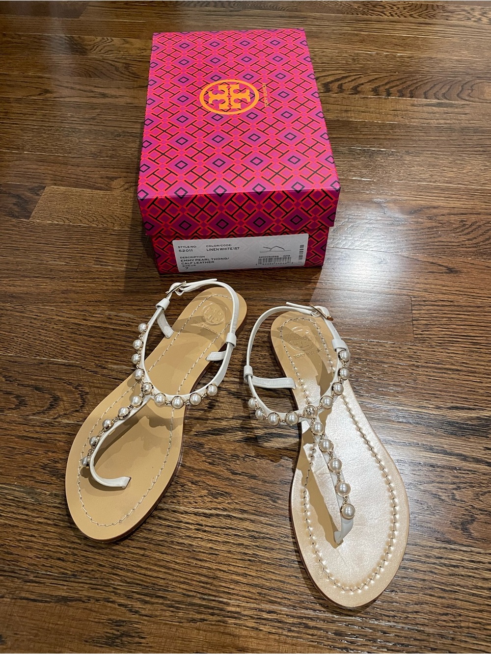 T-Strap Pearl Embellished White Sandals - Women